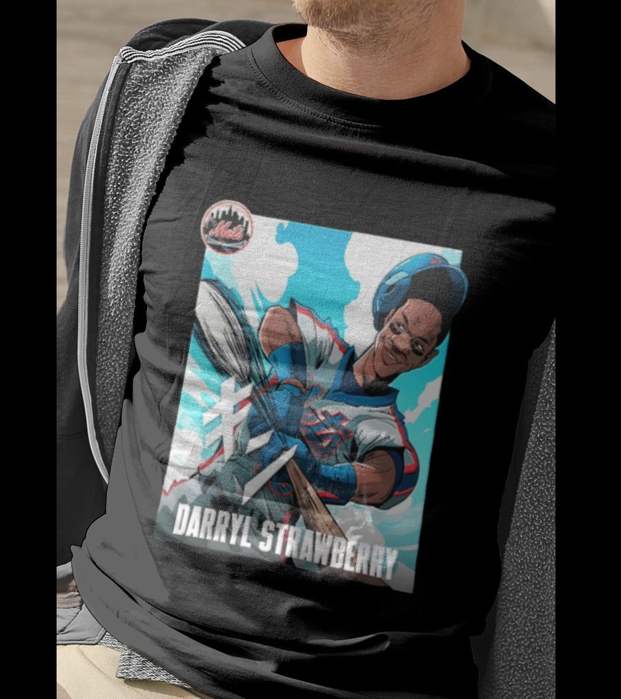 Darryl Strawberry New York Mets MLB Baseball Player Swinging Bat Cartoon T-Shirt