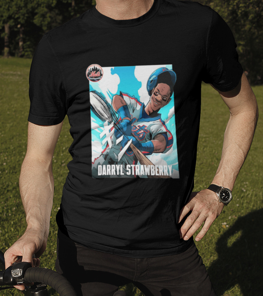 Darryl Strawberry New York Mets MLB Baseball Player Swinging Bat Cartoon T-Shirt