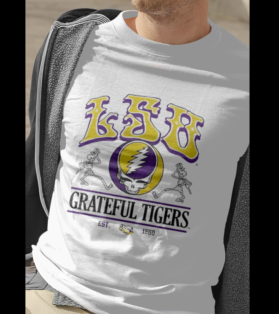 LSU Grateful Tigers Est 1860 Steal Your Face Lightning Skull Skeletons T-Shirt