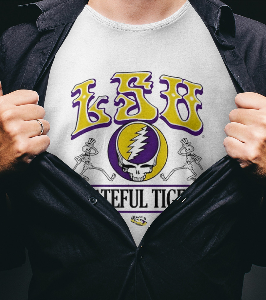 LSU Grateful Tigers Est 1860 Steal Your Face Lightning Skull Skeletons T-Shirt