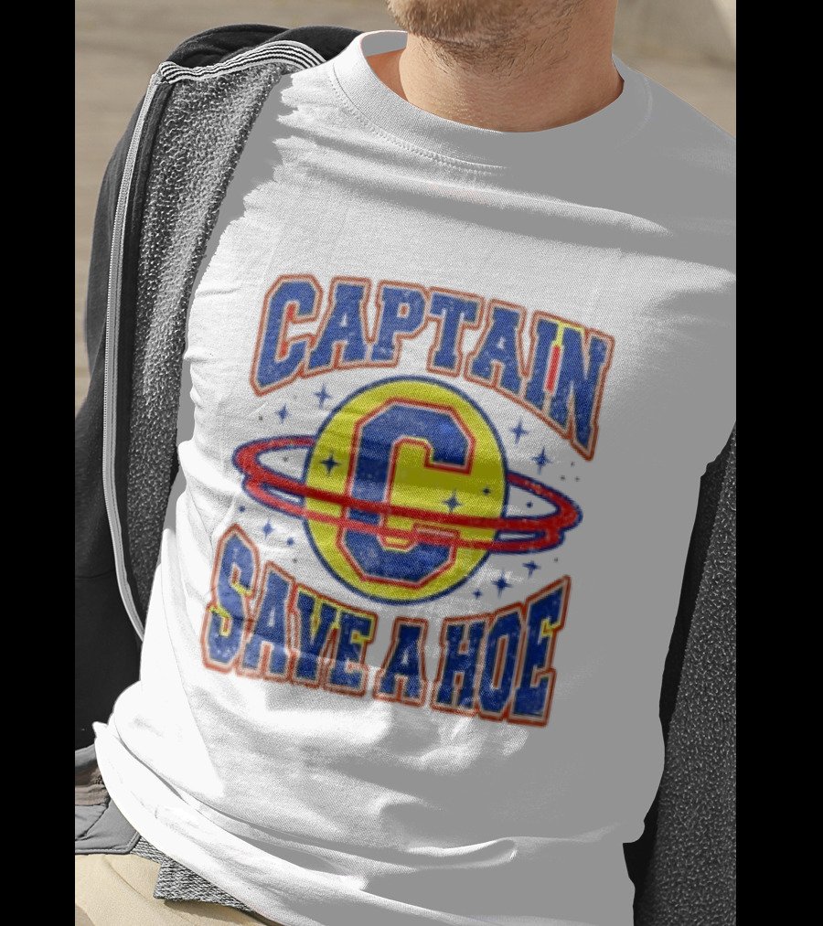 Captain Save A Hoe Distressed Pop Culture Retro Saturn Ring T-Shirt