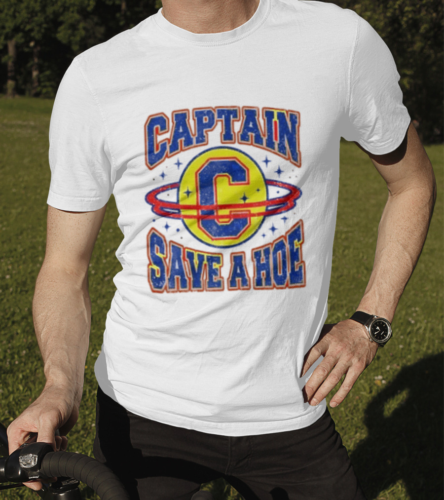 Captain Save A Hoe Distressed Pop Culture Retro Saturn Ring T-Shirt