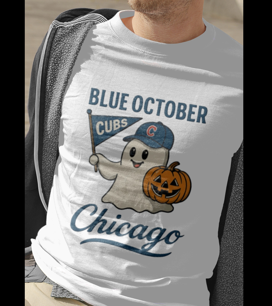 Chicago Cubs Blue October Halloween Ghost Pumpkin Baseball T-Shirt