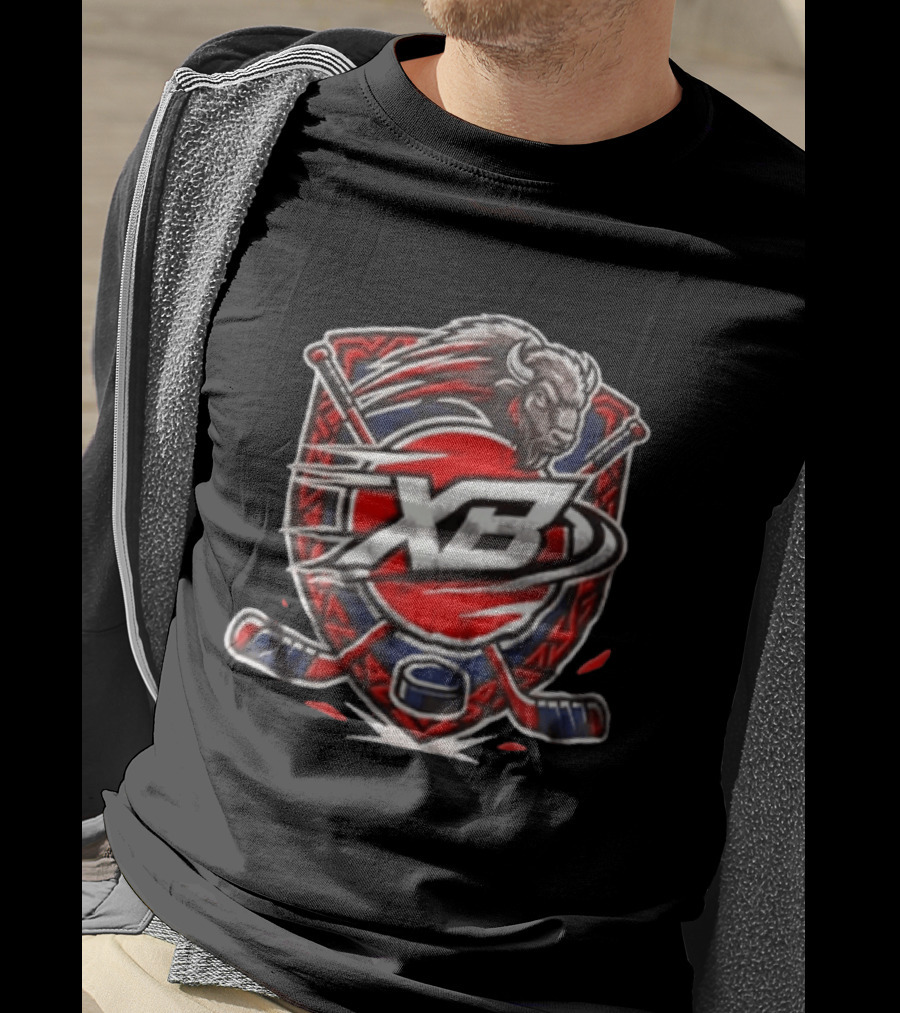 Expected Buffalo Hockey XB Sports Emblem With Crossed Hockey Sticks T-Shirt