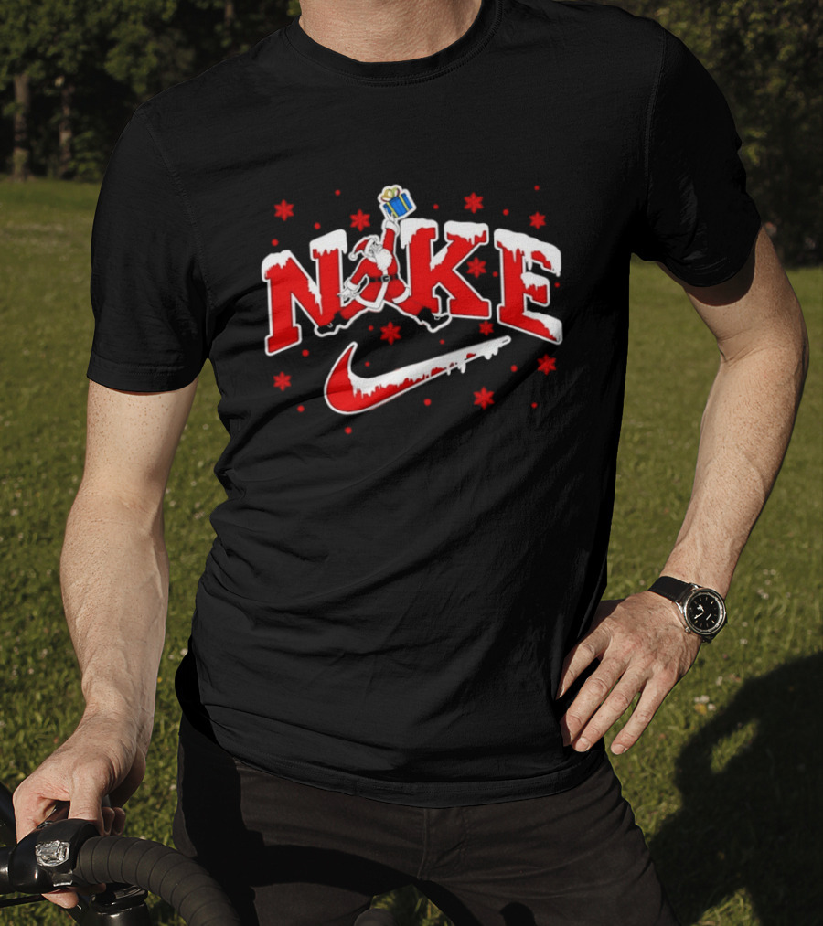 Santa Claus Christmas Jump Holiday Nike Snowflakes T-Shirt
