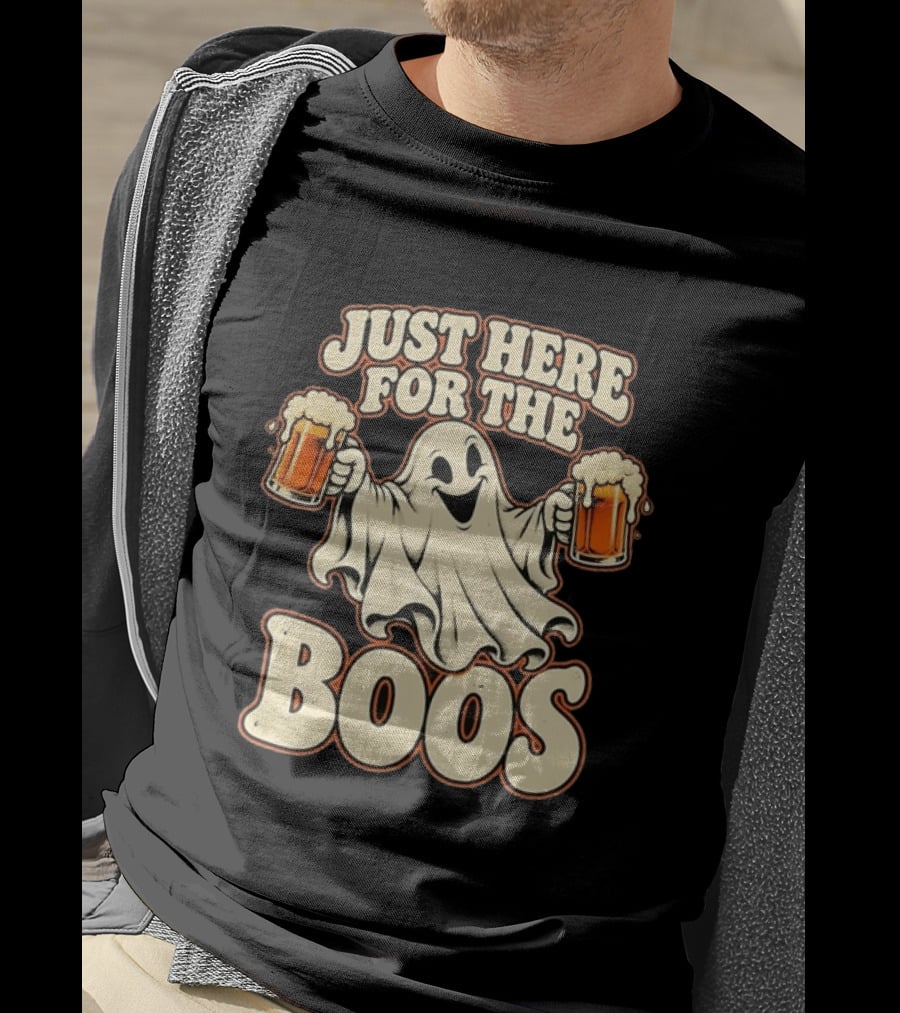 Just Here For The Boos Ghost Drinking Beer T-Shirt
