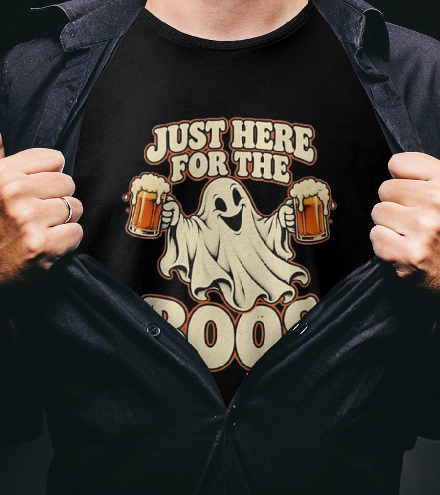 Just Here For The Boos Ghost Drinking Beer T-Shirt