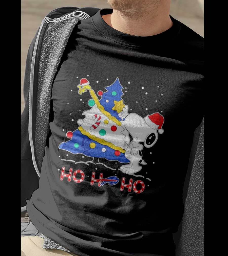 Snoopy Woodstock Buffalo Bills Christmas Tree Ho Ho Ho T-Shirt