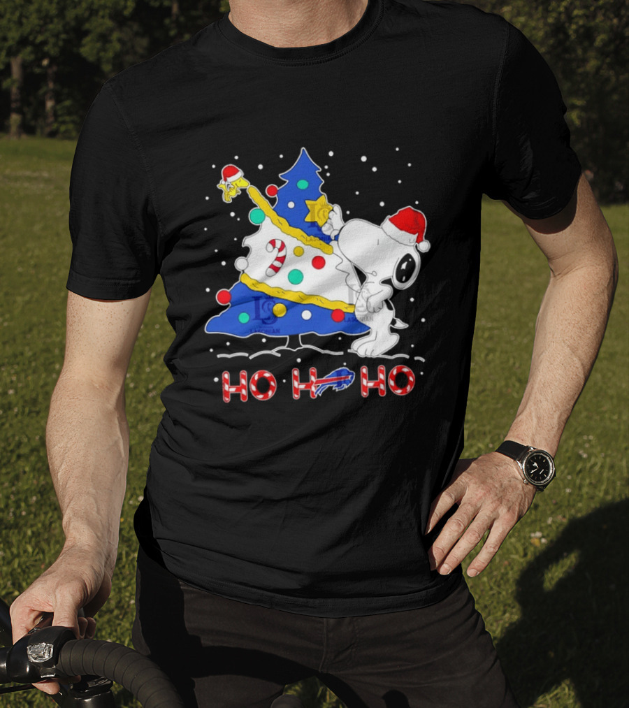 Snoopy Woodstock Buffalo Bills Christmas Tree Ho Ho Ho T-Shirt