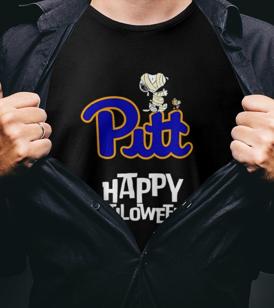 Pitt Panthers Snoopy Woodstock Mummy Happy Halloween T-Shirt