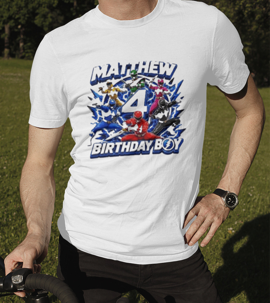 Mighty Morphin Power Rangers 4th Birthday Boy Matthew T-Shirt