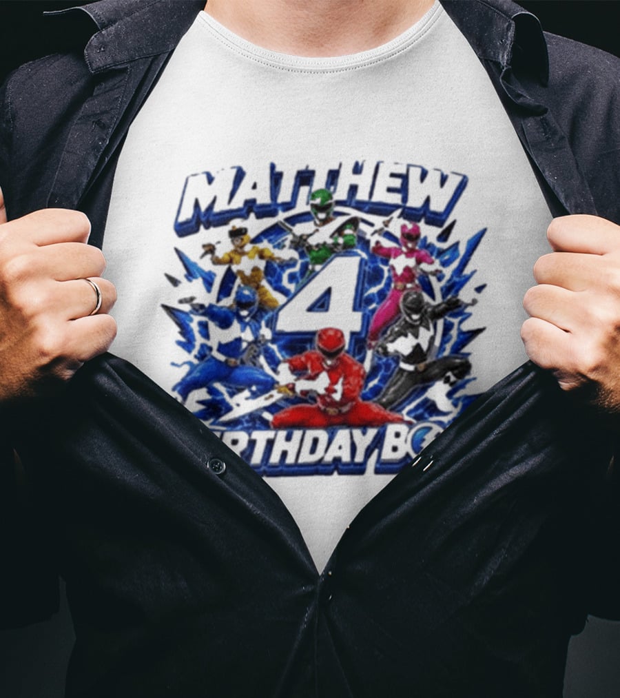 Mighty Morphin Power Rangers 4th Birthday Boy Matthew T-Shirt