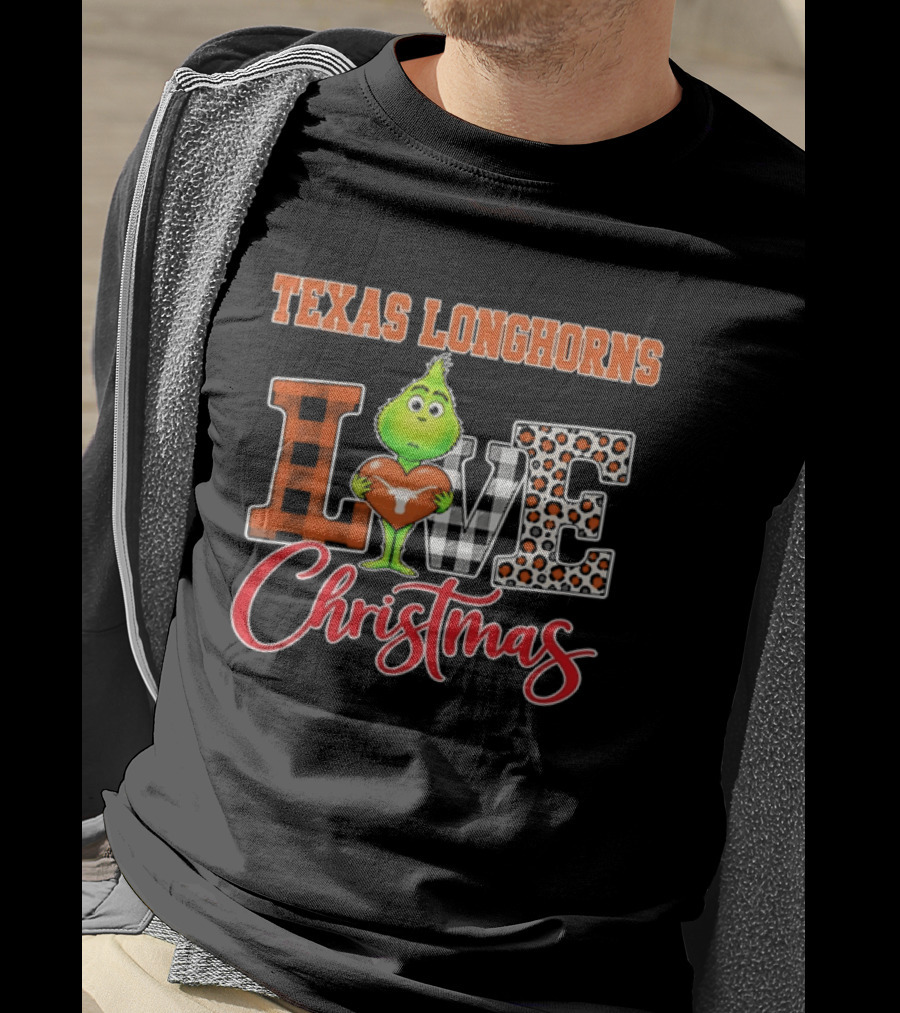 Texas Longhorns Grinch Love Christmas Football Fan Gear T-Shirt