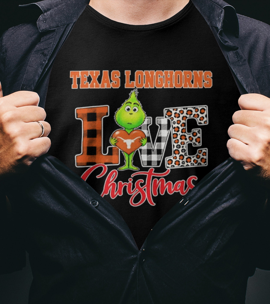 Texas Longhorns Grinch Love Christmas Football Fan Gear T-Shirt