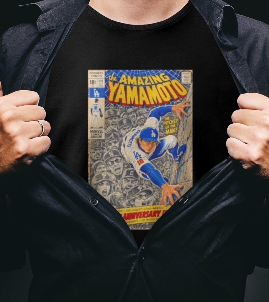 The Amazing Yamamoto Dodgers Comics 18th Anniversary Pitcher Issue T-Shirt