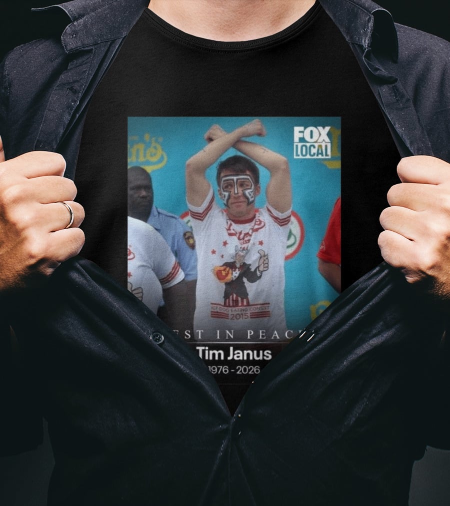 Rest In Peace Tim Janus Fox Local Hot Dog Eating Contest 2015 T-Shirt