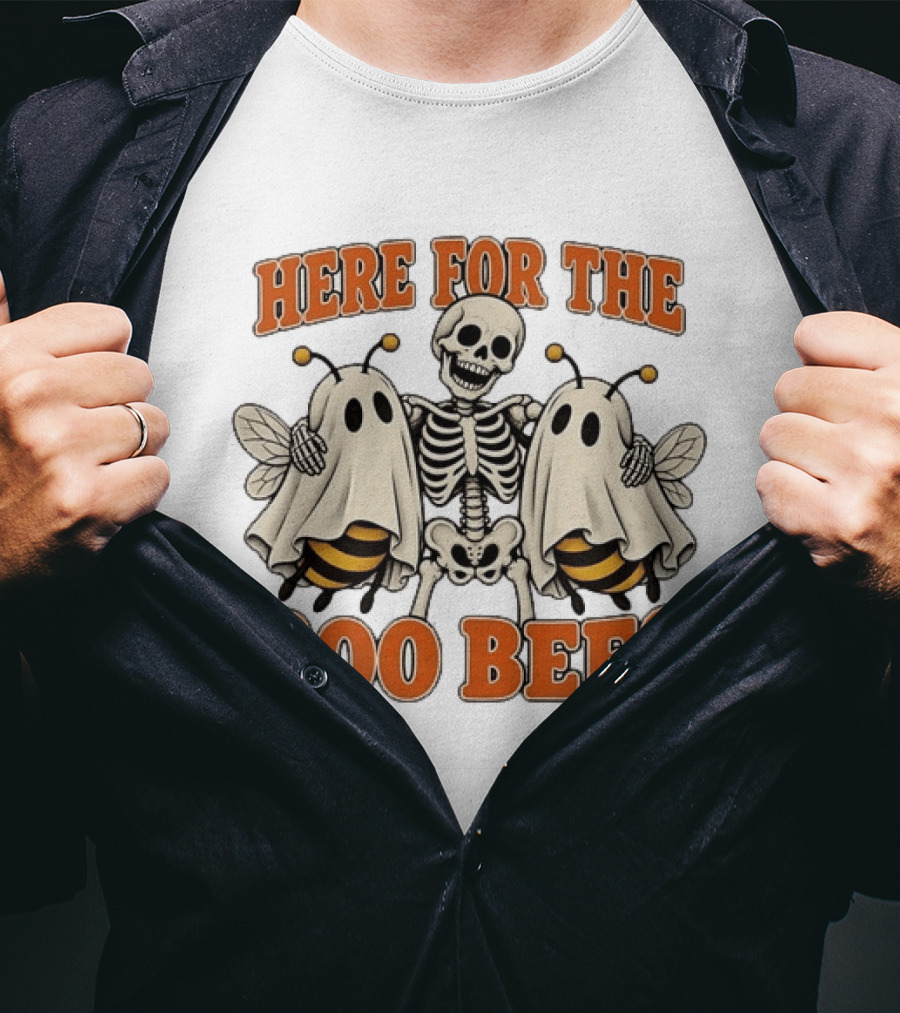 Here For The Boo Bees Halloween Skeleton Ghost Bees T-Shirt