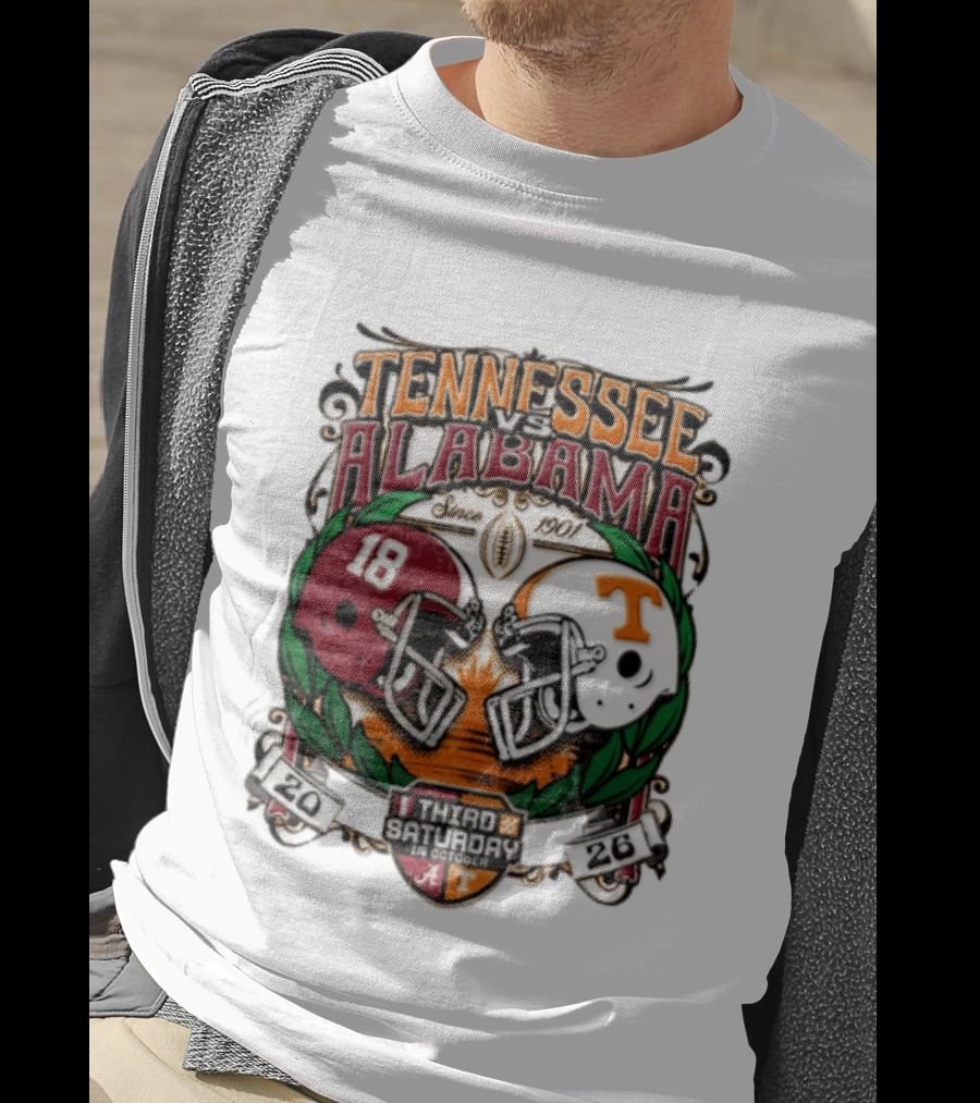 Tennessee Vs Alabama Football Rivalry Third Saturday October 2026 Helmets Since 1901 T-Shirt