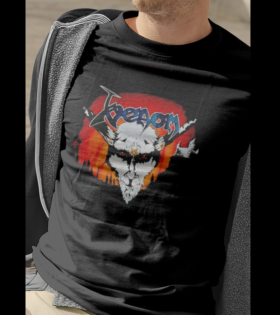 Venom Heavy Metal Goat With Star Symbol And Fiery T-Shirt