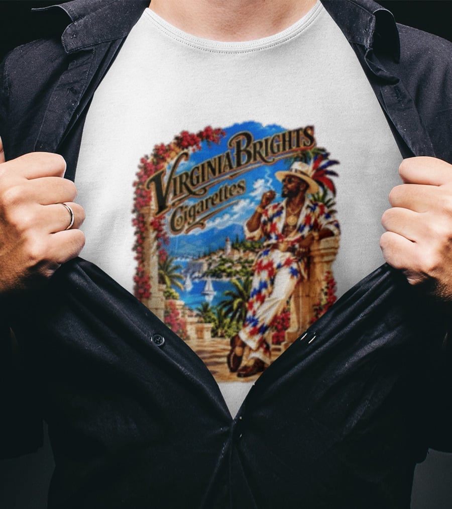 Virginia Brights Cigarettes Man On Mediterranean Terrace Smoking T-Shirt