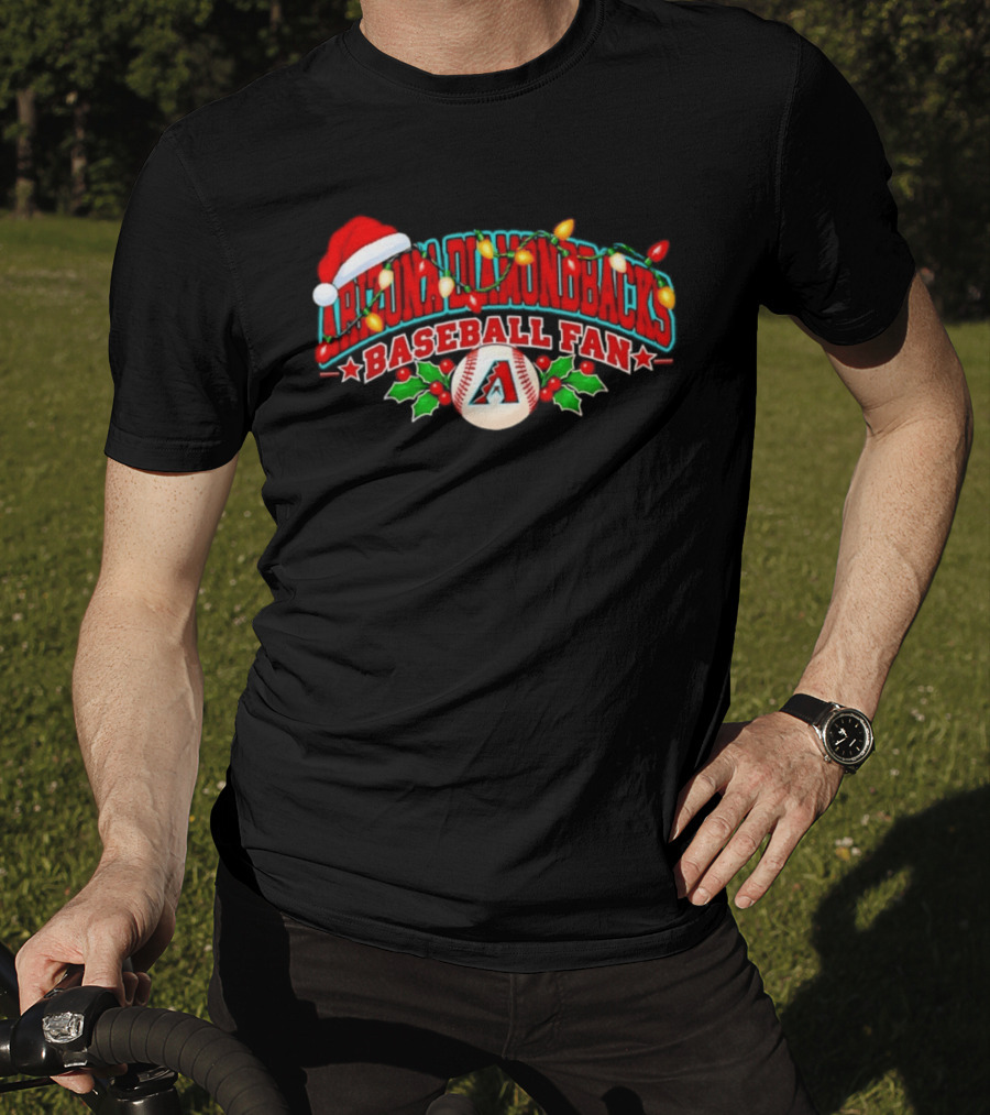 Arizona Diamondbacks Baseball Fan Christmas Santa Hat And Lights T-Shirt