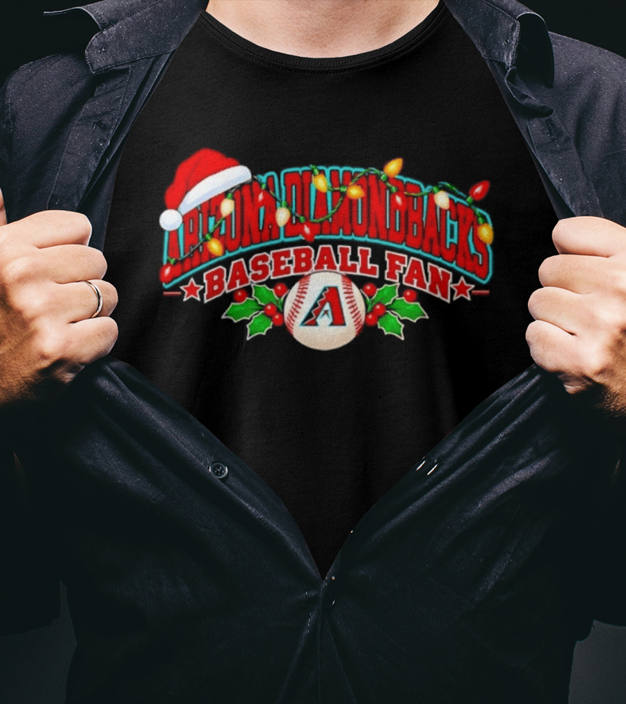 Arizona Diamondbacks Baseball Fan Christmas Santa Hat And Lights T-Shirt