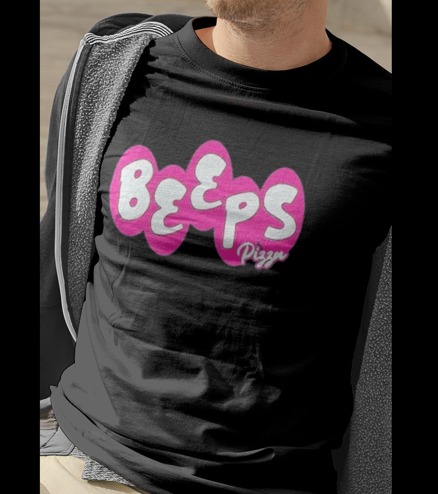 Beeps Pizza Retro Pink Bubble Lettering T-Shirt