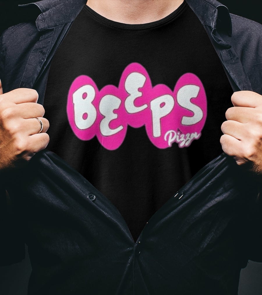 Beeps Pizza Retro Pink Bubble Lettering T-Shirt
