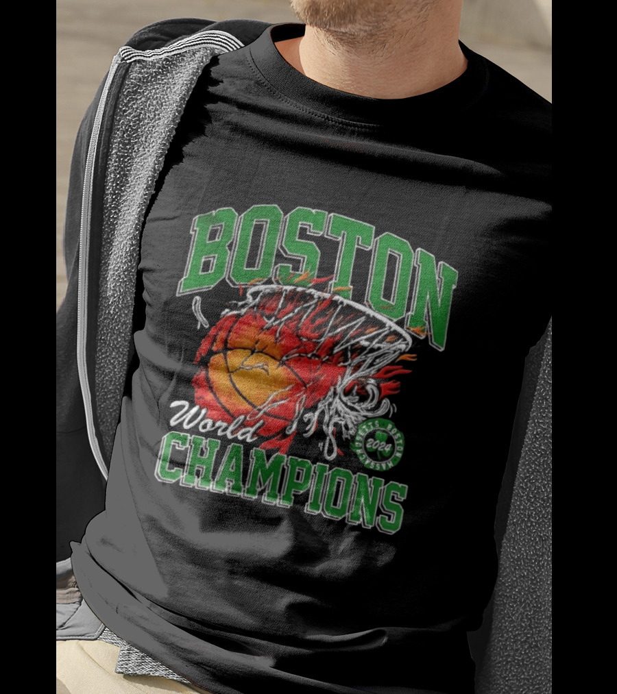 Boston Celtics World Champions 2024 Flaming Basketball T-Shirt