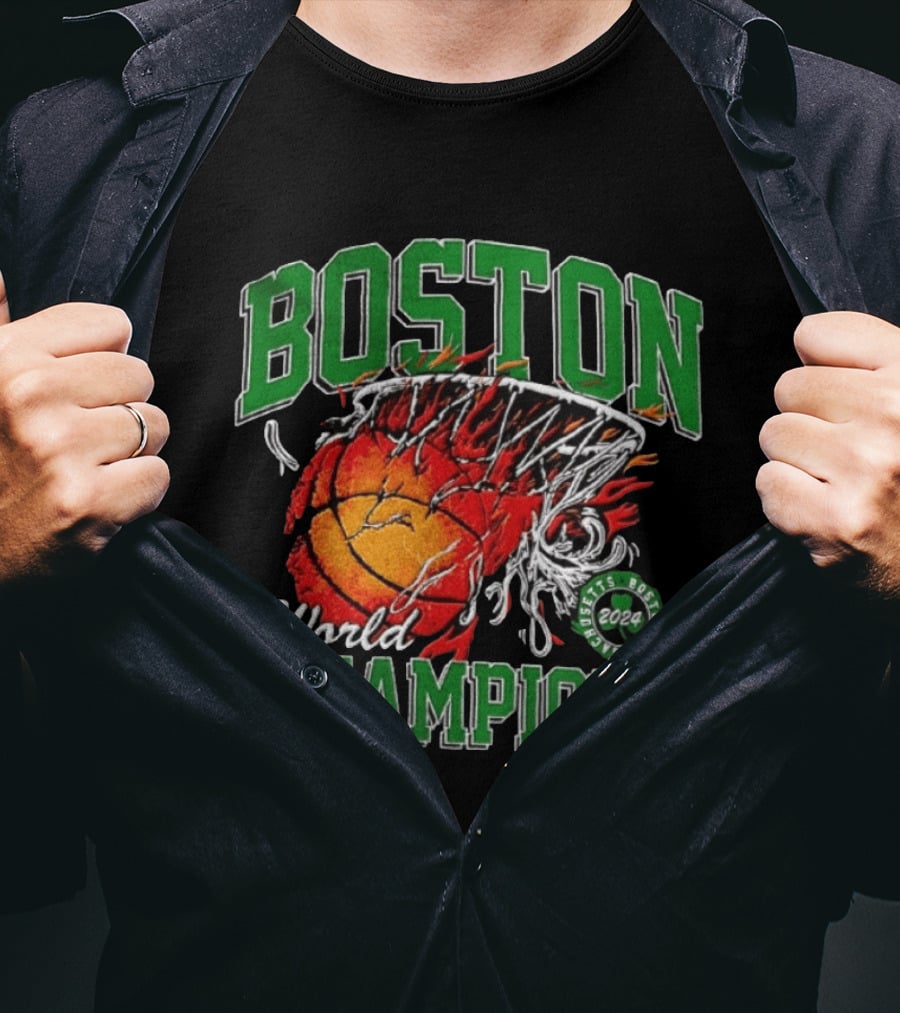 Boston Celtics World Champions 2024 Flaming Basketball T-Shirt