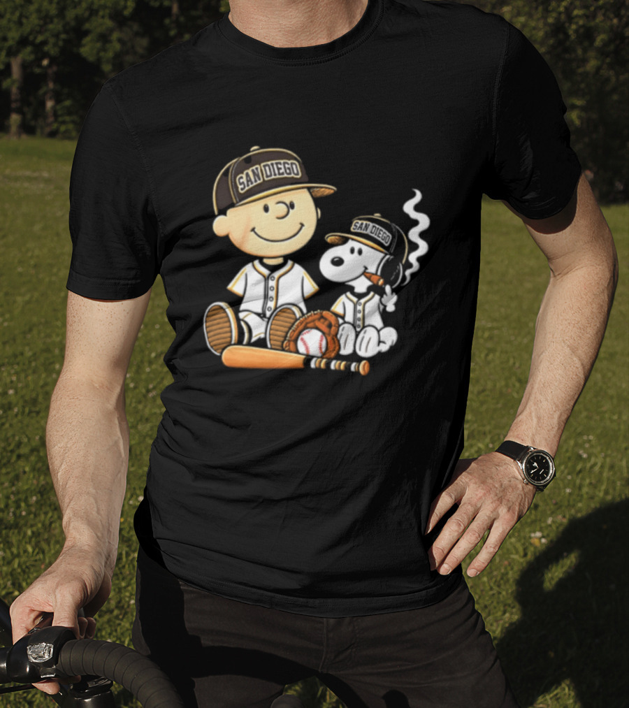 San Diego Padres Charlie Brown Snoopy Smoking Cigar Baseball T-Shirt