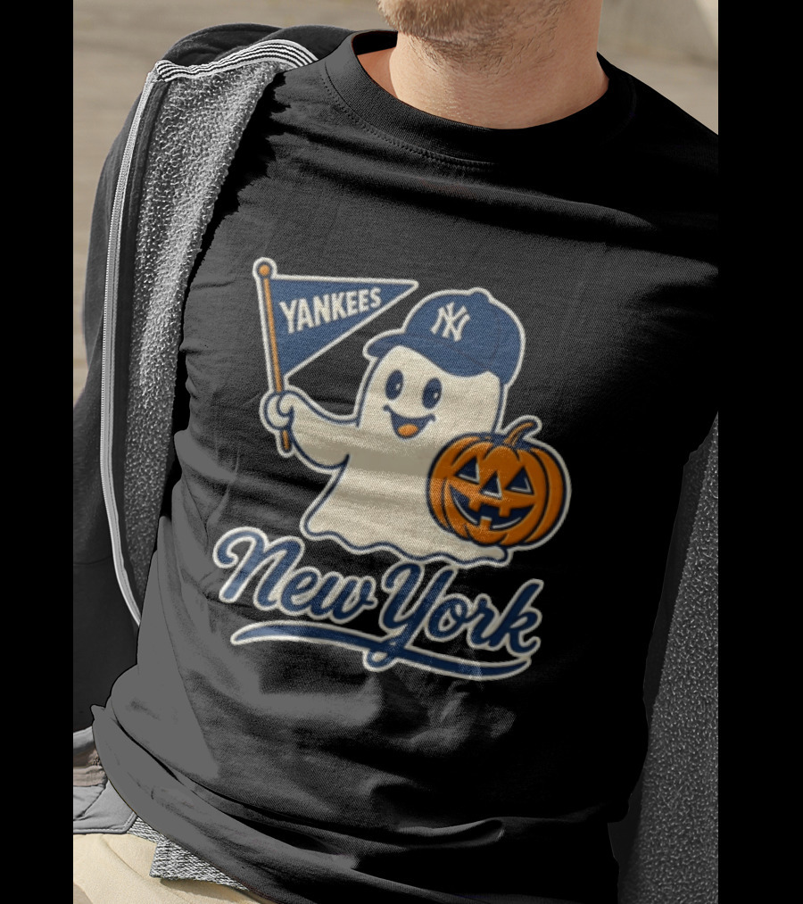 New York Yankees Halloween Ghost Pumpkin Baseball T-Shirt