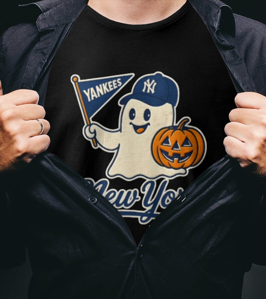 New York Yankees Halloween Ghost Pumpkin Baseball T-Shirt