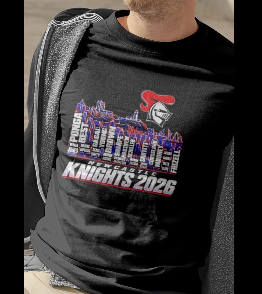 Newcastle Knights 2026 NRL Roster Skyline With Ponga, Best, Frizell, Gagai, Young, Brown T-Shirt