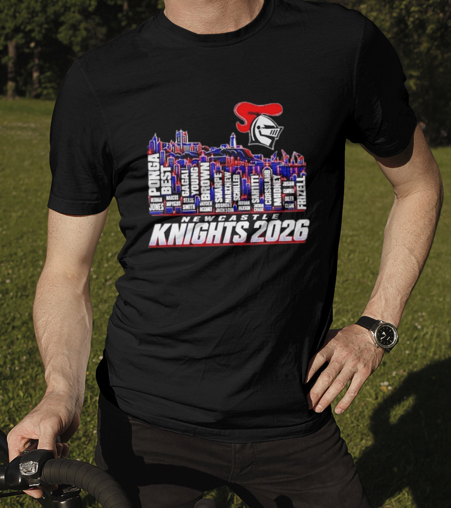 Newcastle Knights 2026 NRL Roster Skyline With Ponga, Best, Frizell, Gagai, Young, Brown T-Shirt