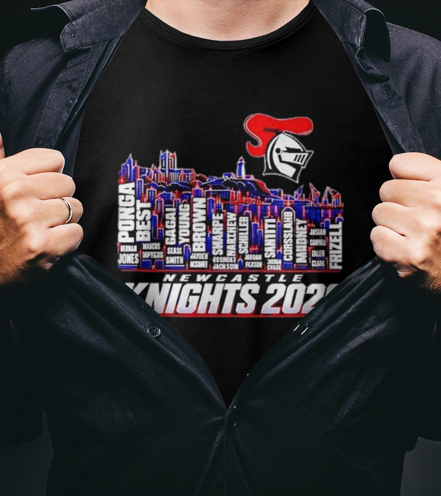 Newcastle Knights 2026 NRL Roster Skyline With Ponga, Best, Frizell, Gagai, Young, Brown T-Shirt