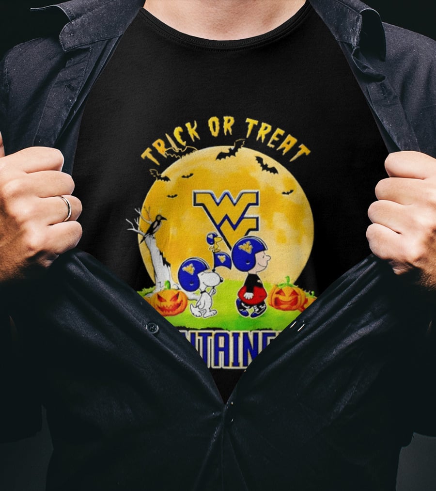 West Virginia Mountaineers Trick Or Treat Halloween With Charlie Brown And Snoopy T-Shirt