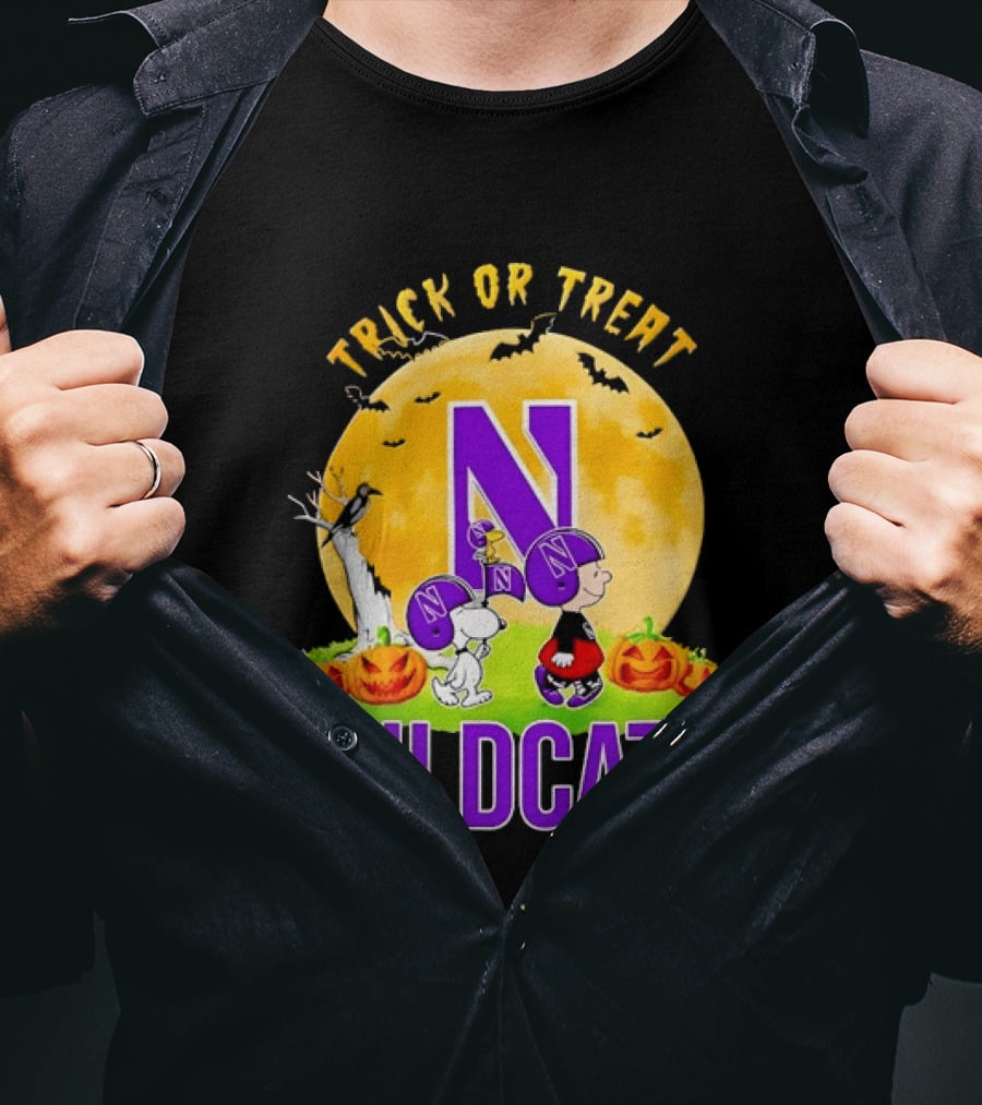 Trick Or Treat Northwestern Wildcats Charlie Brown Snoopy Halloween T-Shirt