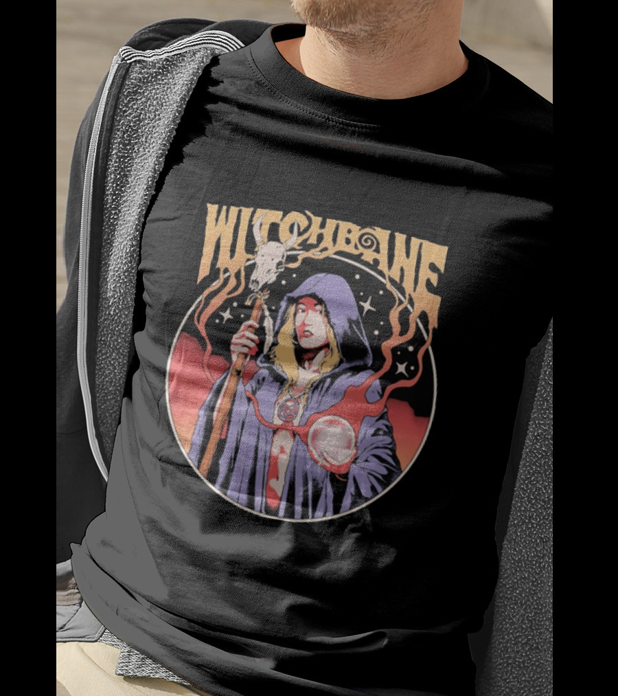 Witchbane Occult Sorceress With Crystal Ball And Staff T-Shirt