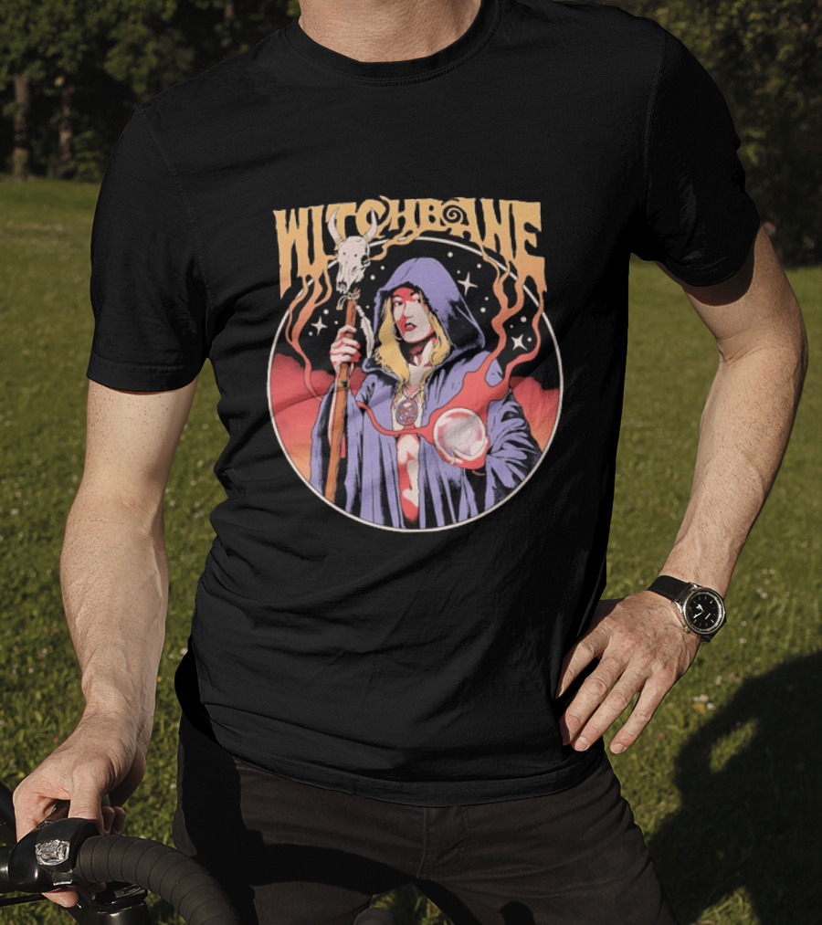 Witchbane Occult Sorceress With Crystal Ball And Staff T-Shirt