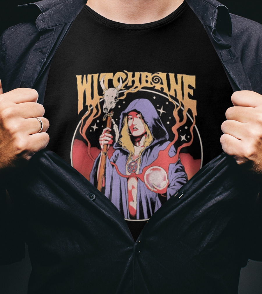 Witchbane Occult Sorceress With Crystal Ball And Staff T-Shirt