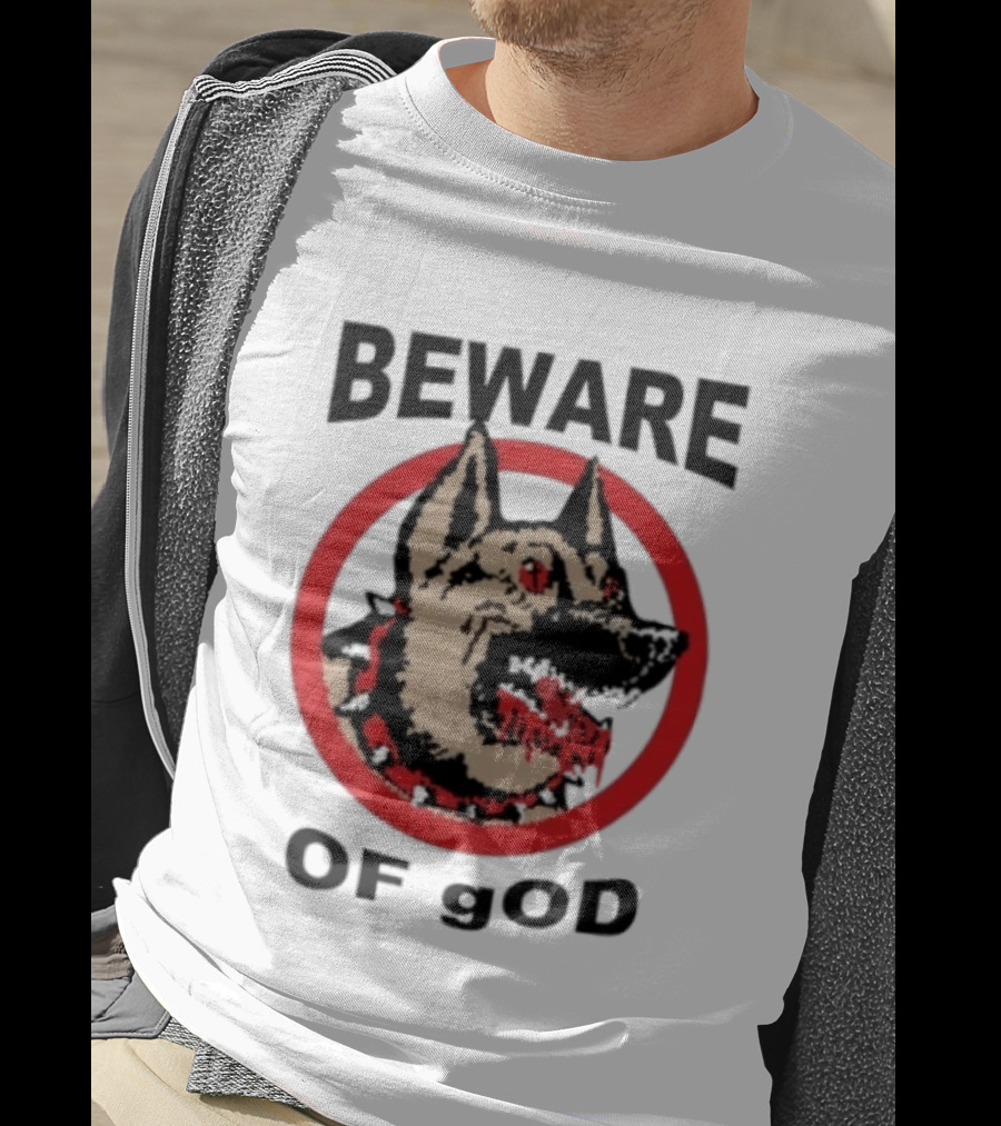 Beware Of God Dog Spiked Collar Warning Red Circle T-Shirt