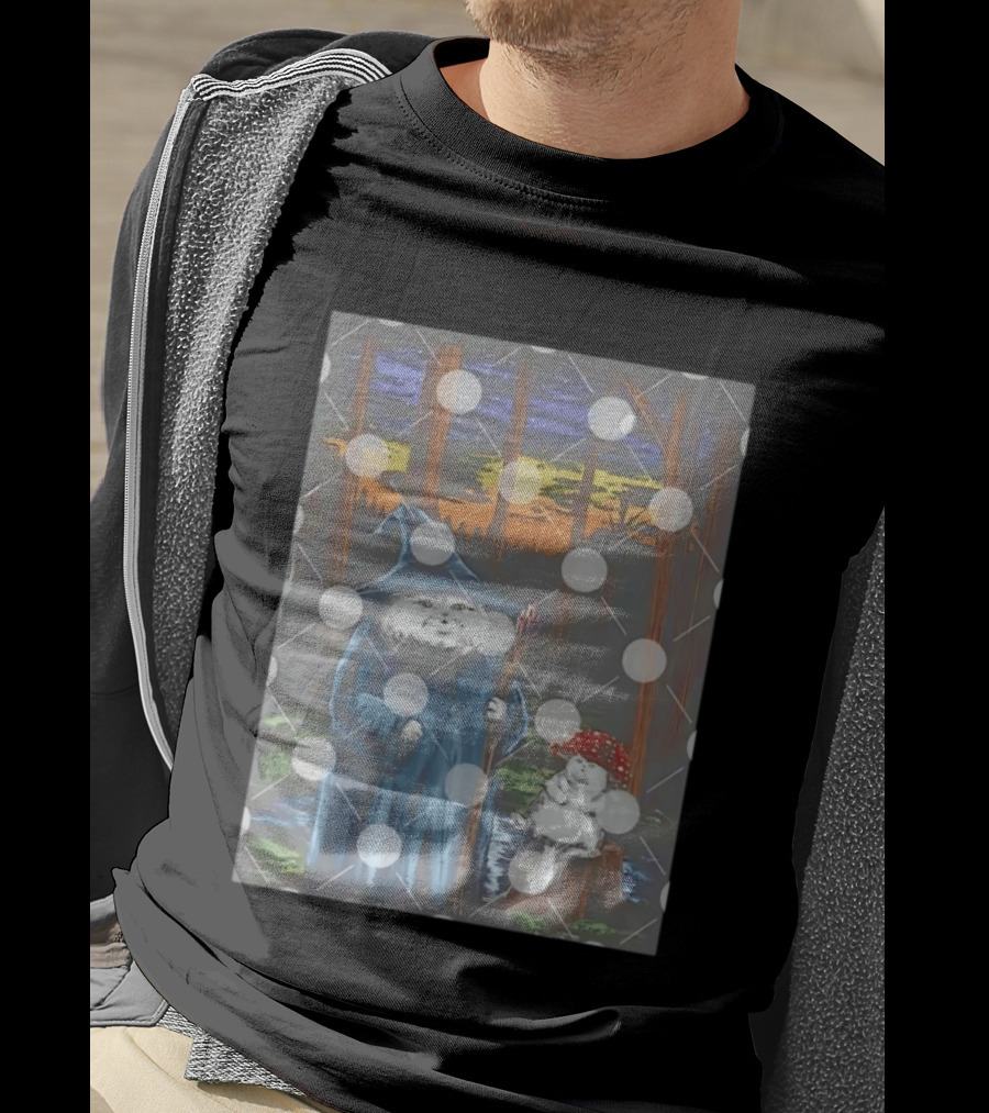 Wizard Cat With Mushroom Friend In Enchanted Forest Sunset T-Shirt