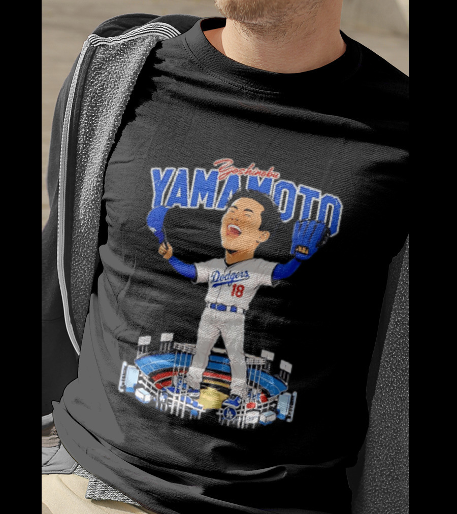 Yoshinobu Yamamoto Los Angeles Dodgers 18 Baseball Caricature Stadium T-Shirt