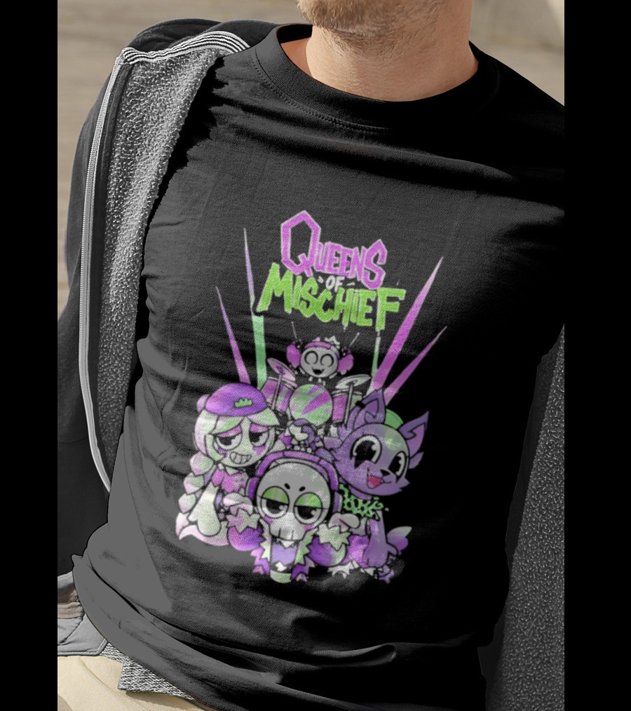 Queens Of Mischief Cartoon Band Purple Green Characters T-Shirt