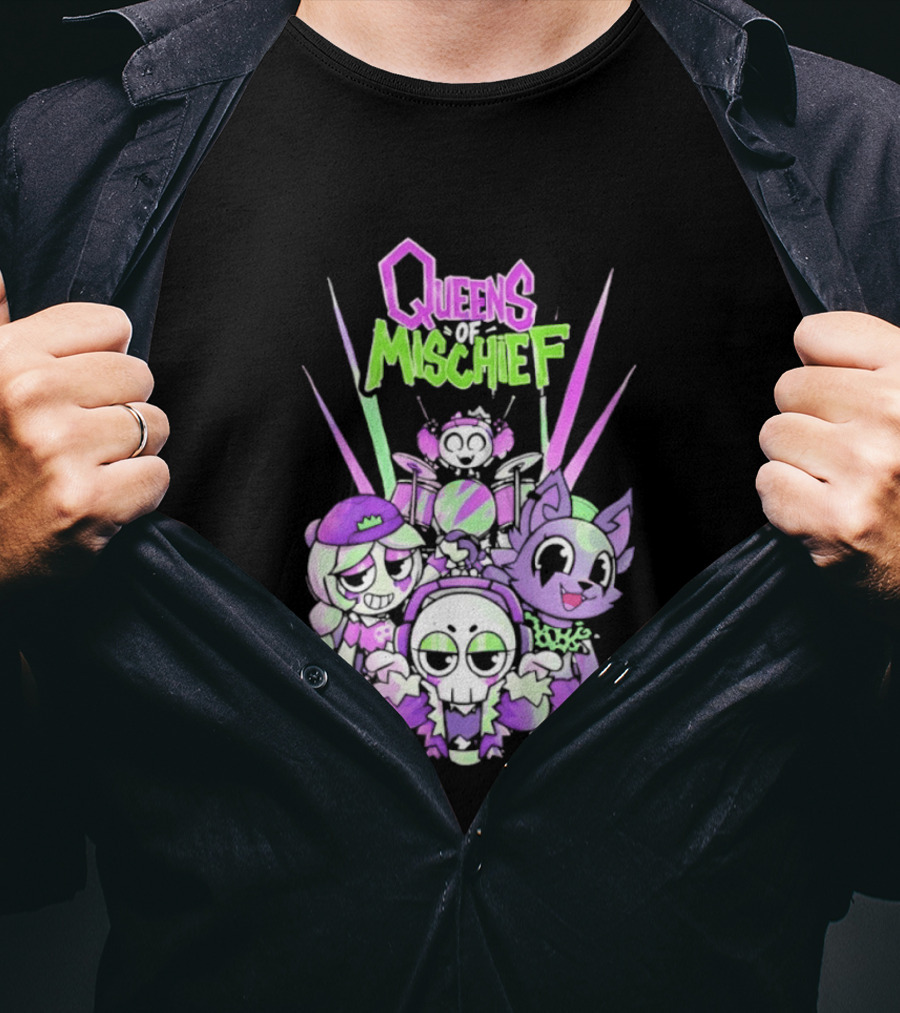 Queens Of Mischief Cartoon Band Purple Green Characters T-Shirt
