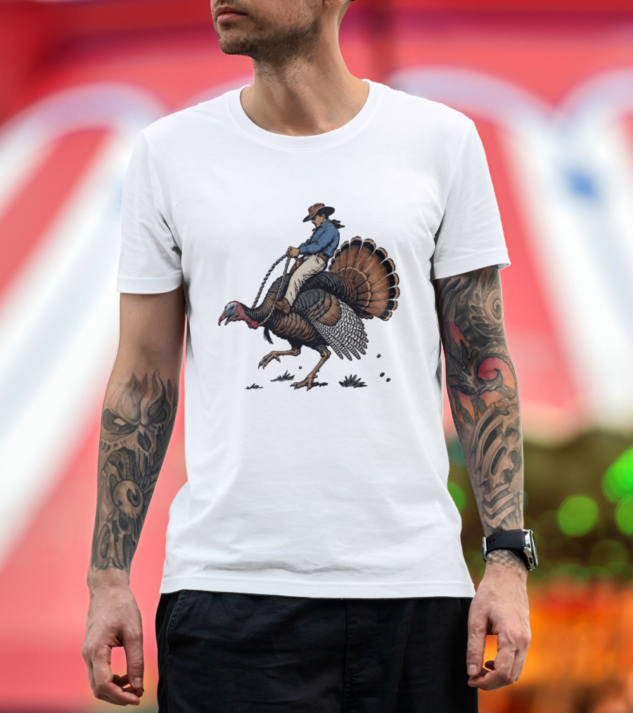 Cowboy Riding Turkey Thanksgiving Humor T-Shirt