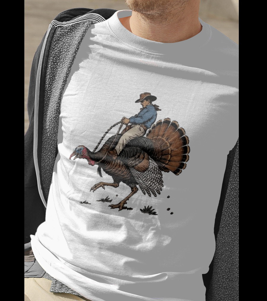 Cowboy Riding Turkey Thanksgiving Humor T-Shirt