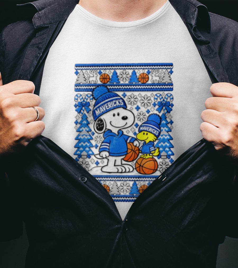 Dallas Mavericks Snoopy Woodstock Christmas Basketball T-Shirt
