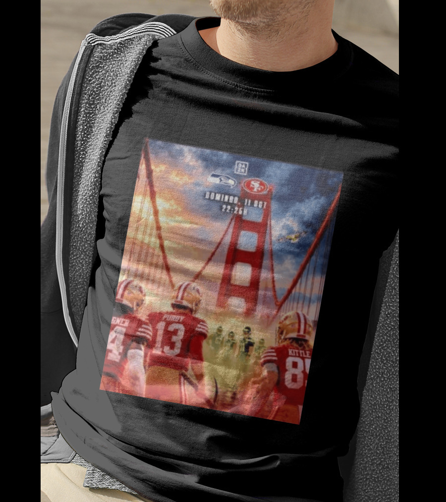 Seattle Seahawks Vs SF 49ers Purdy Kittle Battle Domingueo 11 Oct 22:26H Golden Gate Bridge Showdown T-Shirt